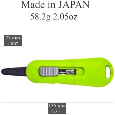 חותך תיבה קנרי להב נשלף אוטומטי, כלי פתיחת תיבות בטיחות [להב ציפוי פלואור ללא מקל], מיוצר ביפן, ירוק
